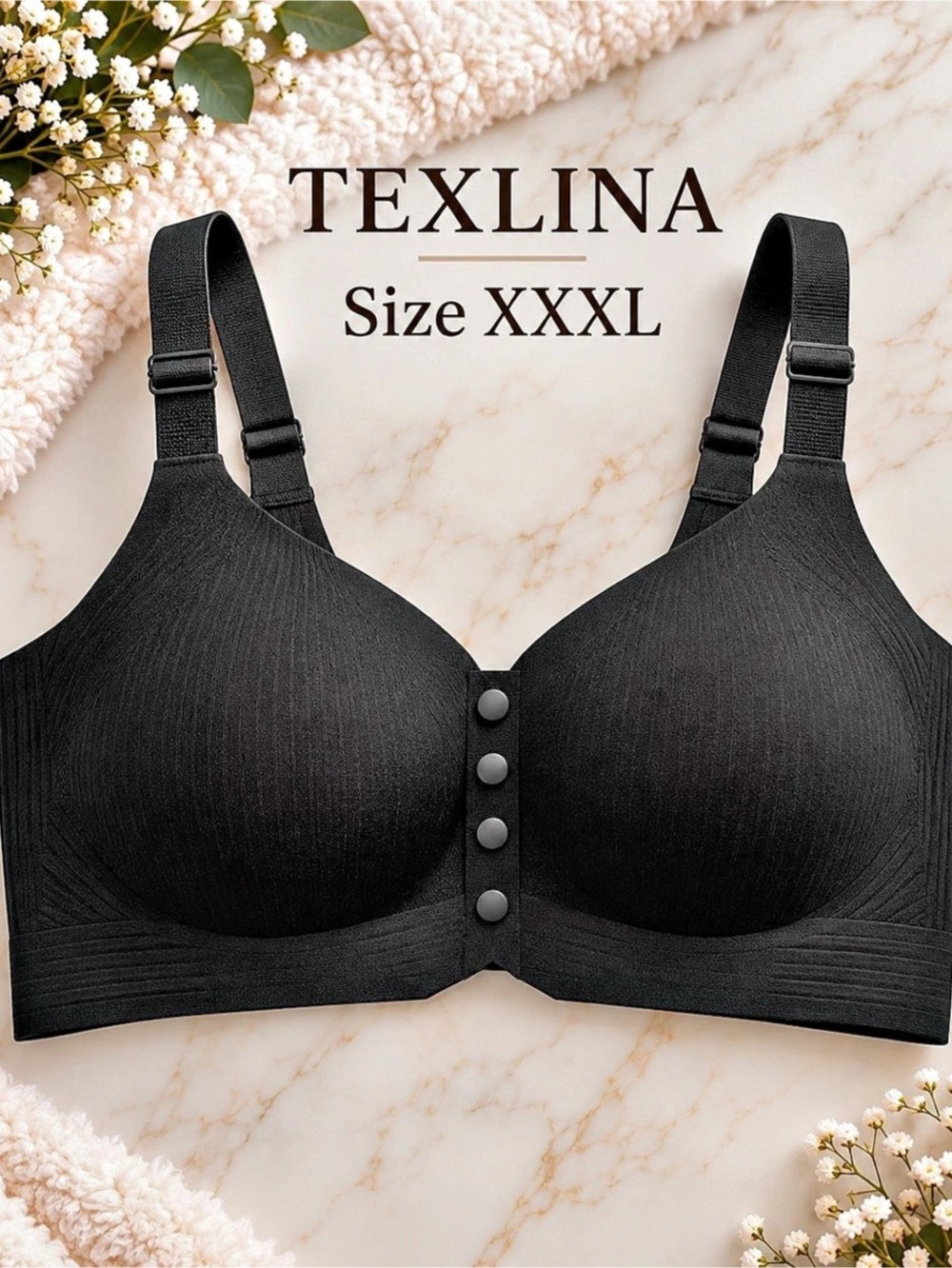 TEXLINA Black Button Front Bra Size XXXL NWT